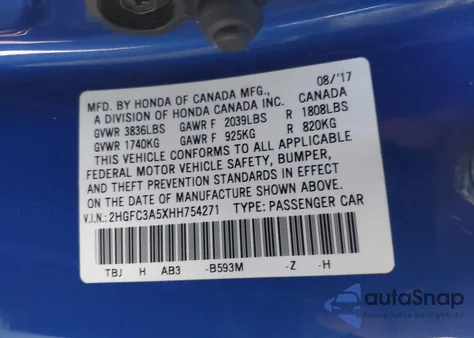 2017 Honda Civic Si from USA, damaged, VIN 2HGFC3A5XHH754271